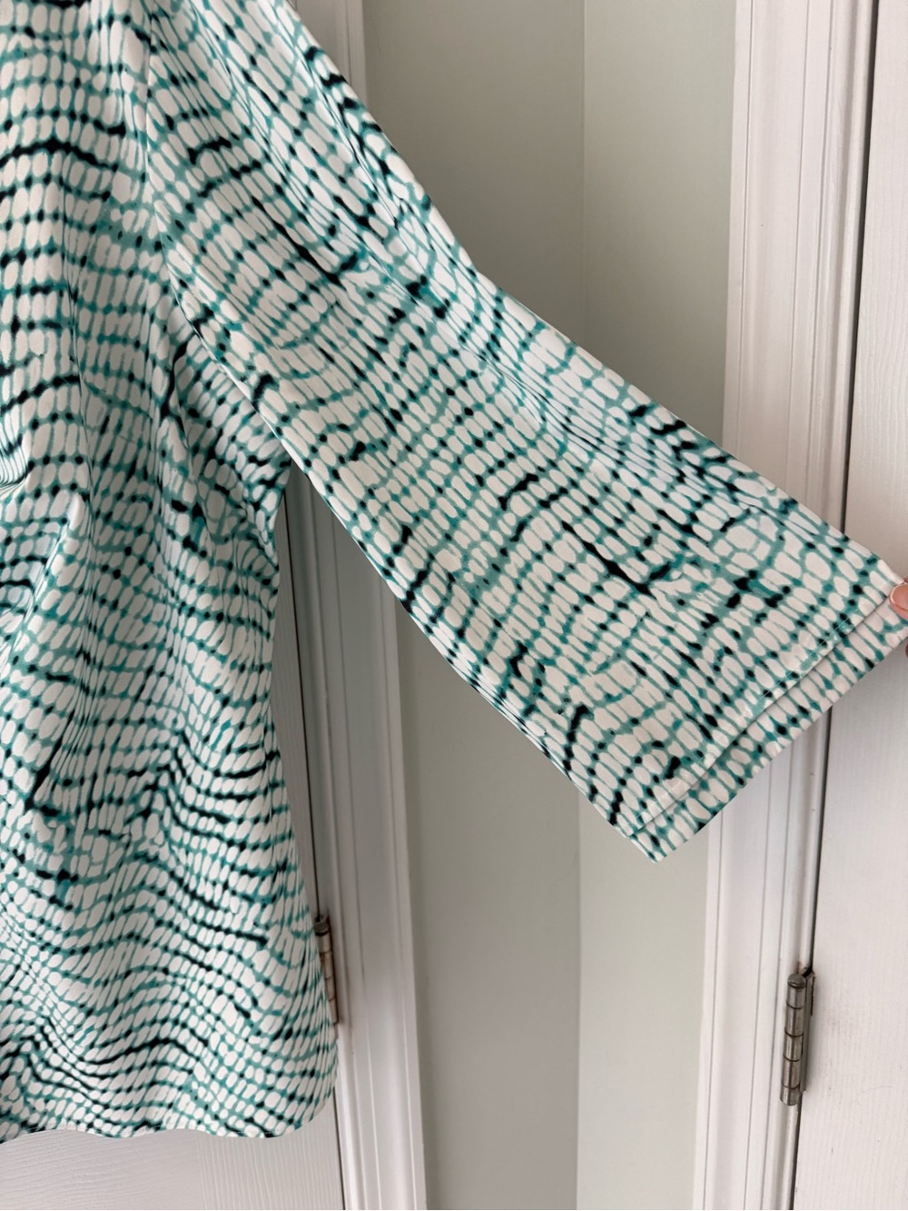 Lafayette 148 New York Green, Black and White Wave-Print Button-Down Shirt - Picture 7 of 10